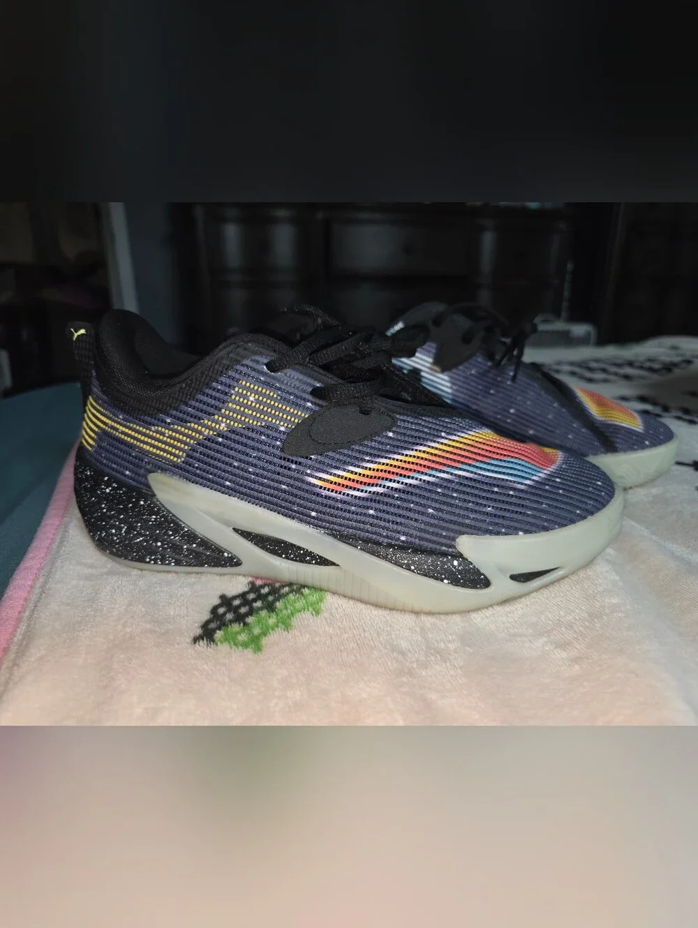 Puma Boys Black Sneakers with Rainbow Accents